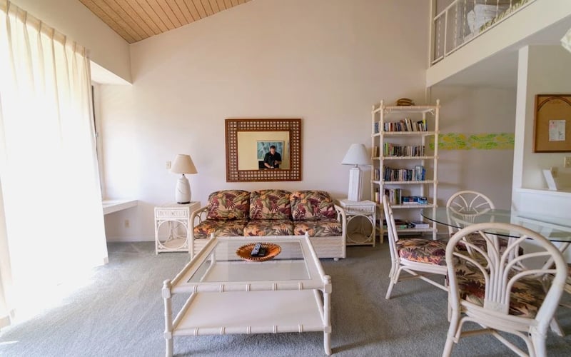 Turtle Bay Sea Breeze living room with spiral staircase
